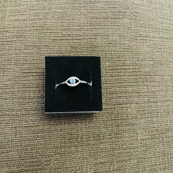 Sterling Silver Opal Evil Eye Ring-Stackable-Protection Ring-Minimalist Jewelry - Picture 5 of 8